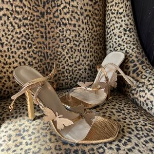 Chic Gold Butterfly Strap Heels